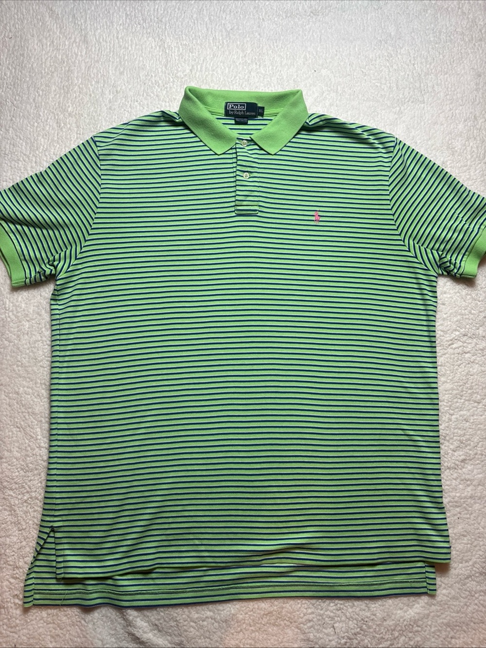 Polo Ralph Lauren Polo Shirt Men XL Green Stripe Short Sleeve Pima Soft S Pony